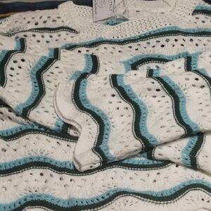 Absolutely White and Teal Patterned Blouse